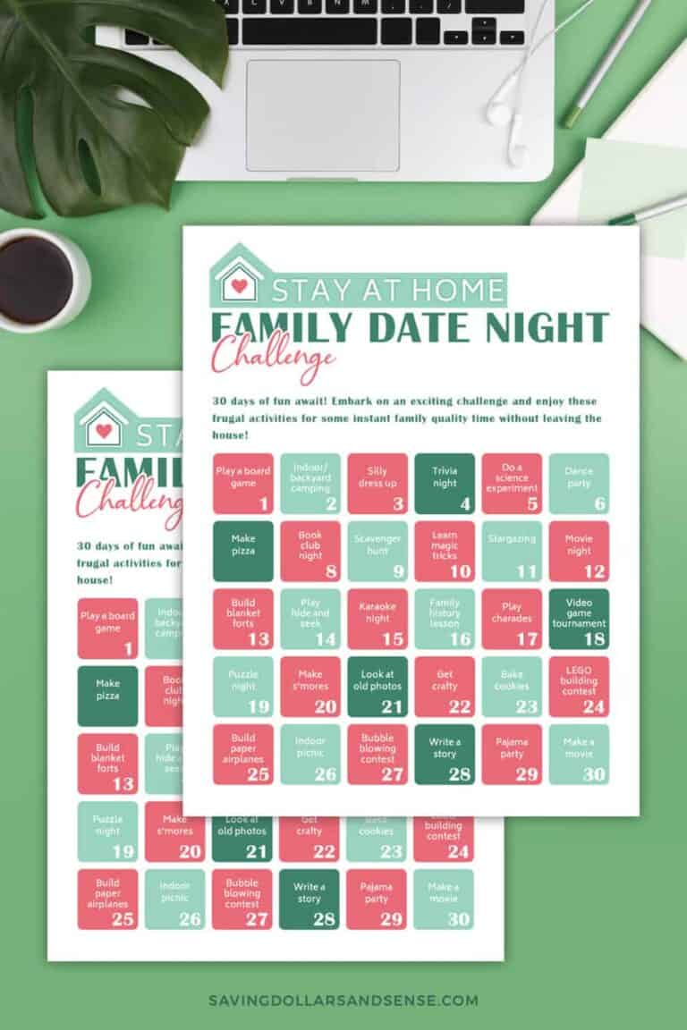 family date night challenge printable on a table with a laptop