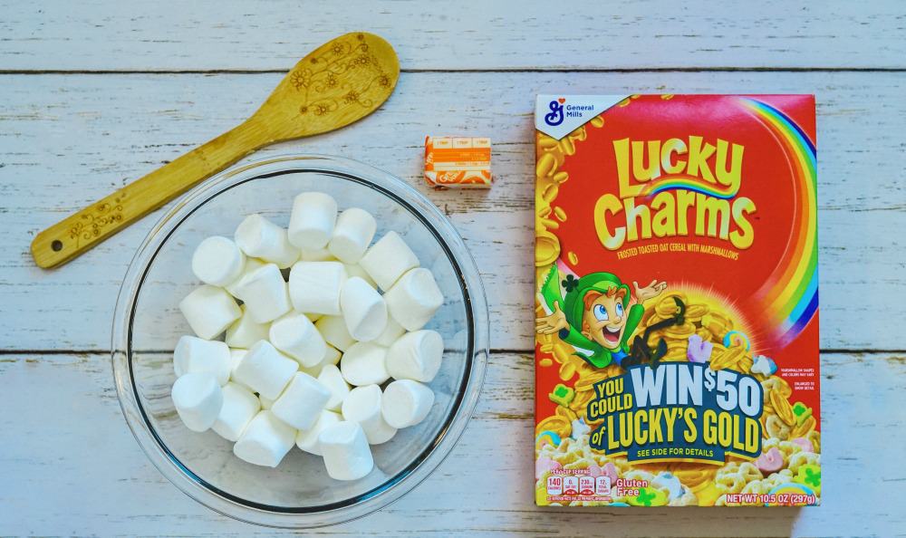 A close up of food on a table, with Lucky Charms and Marshmallow