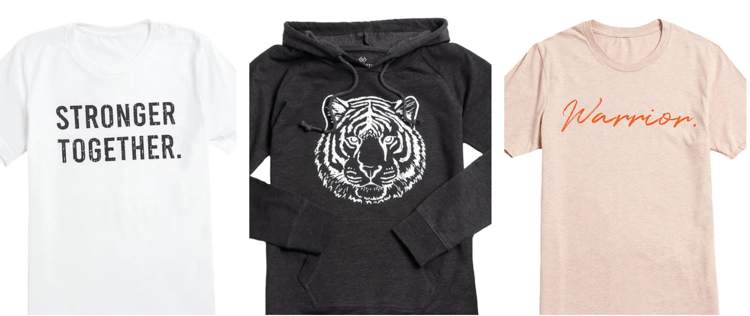 Black hooded sweater with a white imprinted tiger on the front.