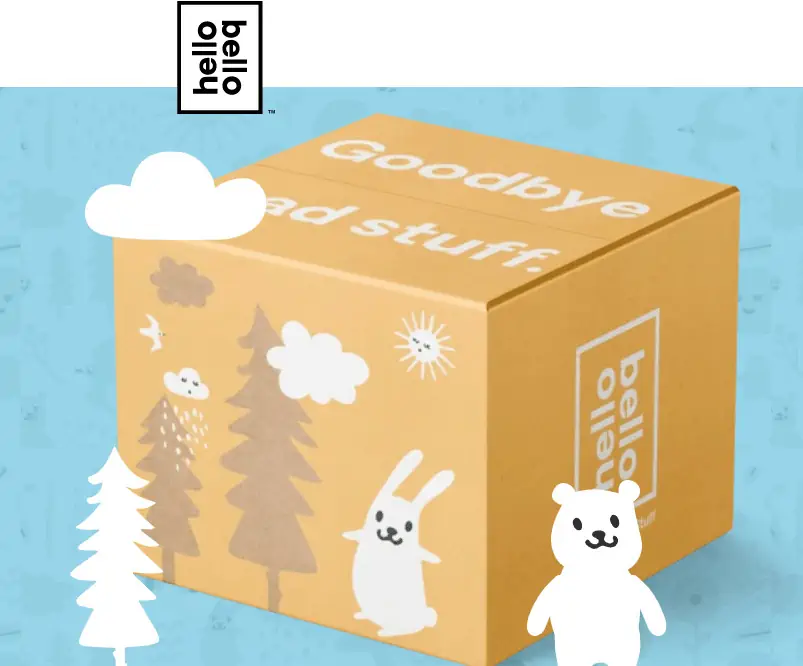 A cute box of bears, bunnies, and trees from Hello Bello subscription box.