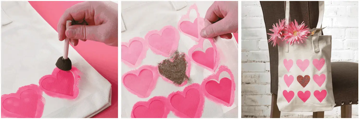 Girls craft with pink hearts.