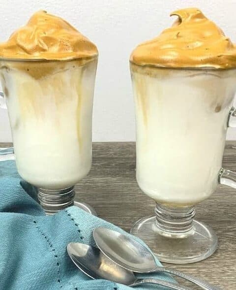 Two cups of salted caramel whipped coffee.
