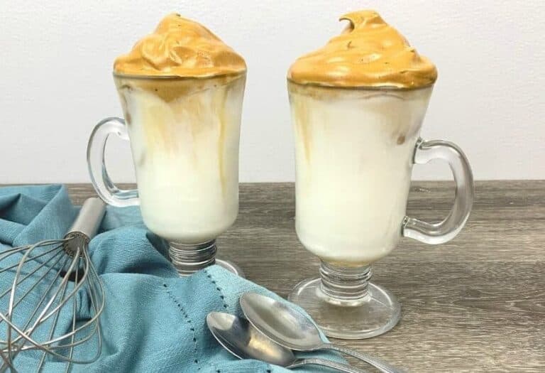 Two cups of salted caramel whipped coffee.