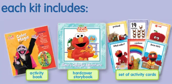 Elmo\'s learning adventure kits for children.
