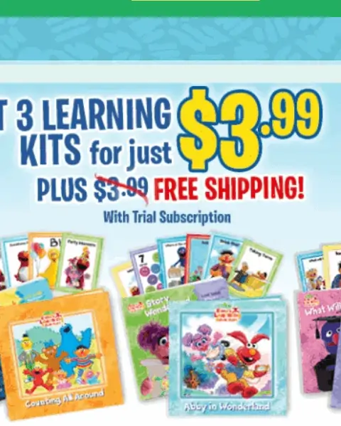 Elmo's learning adventure kits for children.