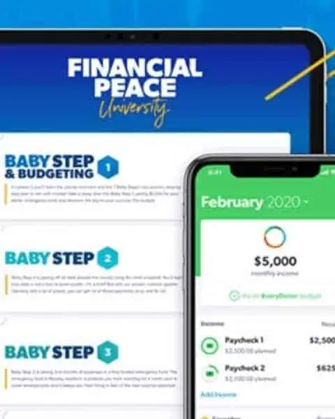 tablet and phone showing financial peace university app