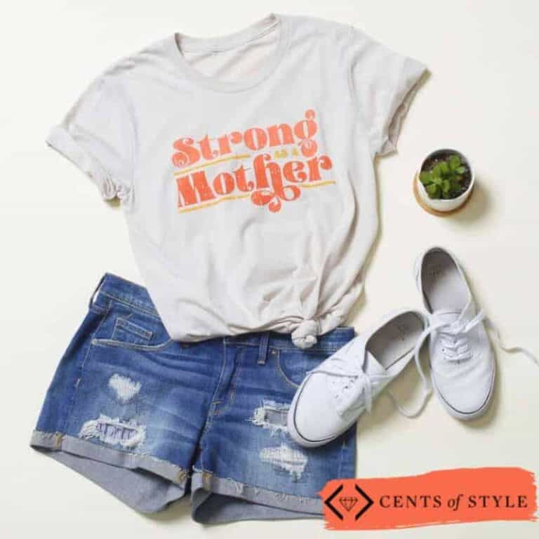 Warrior women clothing line. A t-shirt that reads "strong as a mother."