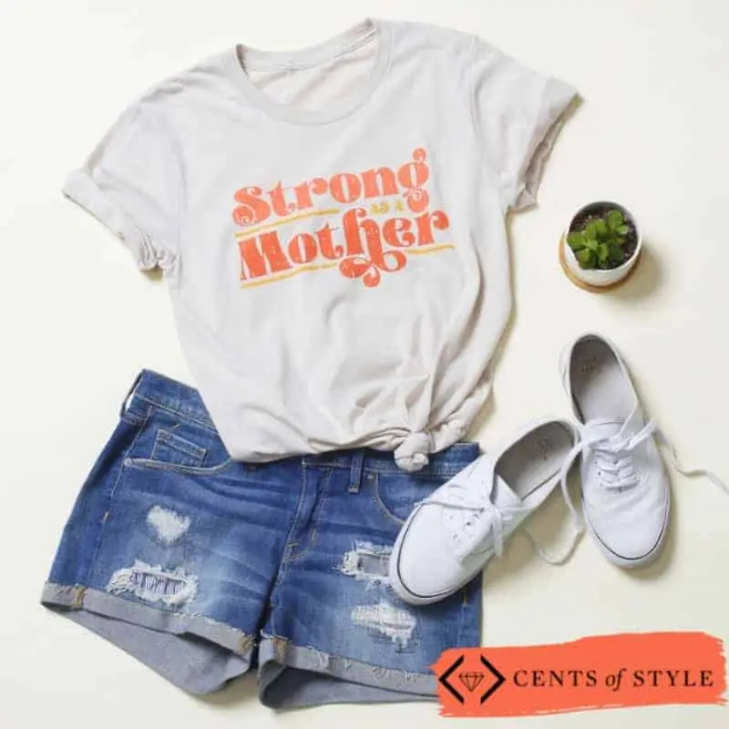Warrior women clothing line. A t-shirt that reads \"strong as a mother.\"