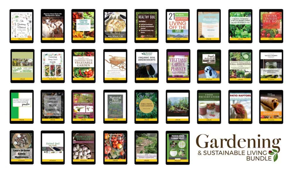All the ebooks, ecourses, printables, and bonuses from this years Gardening and Sustainable Living Bundle.