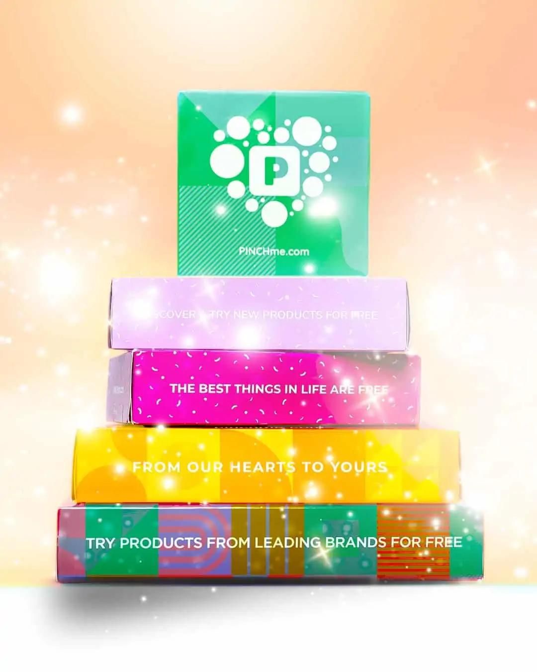 A stack of PinchMe Free Sample Boxes