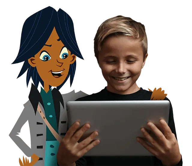A boy learning from Revolution Math, a math learning kit available for children.