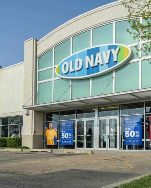 Fort Collins, CO, USA - April 30, 2018: Old Navy clothing store entrance with spring sale posters.