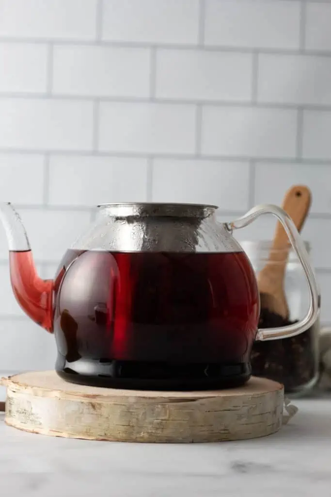 rosehip and hibiscus tea steeping in a pot