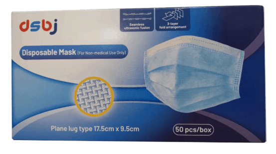 Box of disposable face masks.