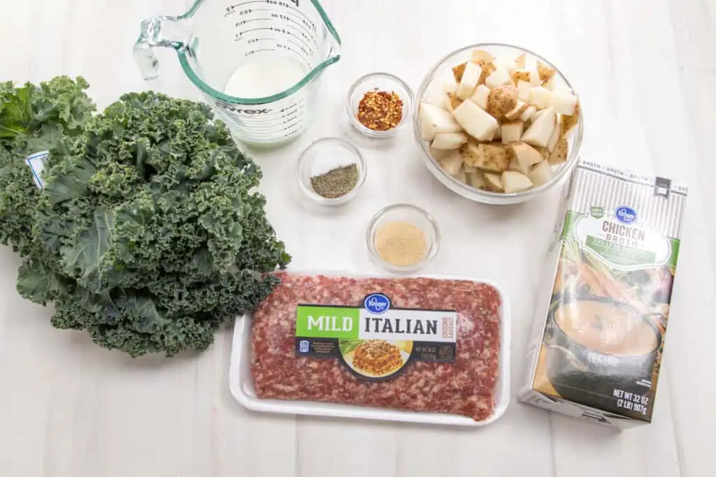 Ingredients to make Zuppa Toscana from Olive Garden