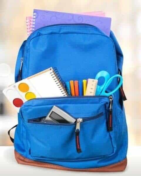 backpack full of school supplies