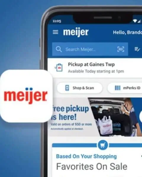 A smartphone with the Meijer app opened up.