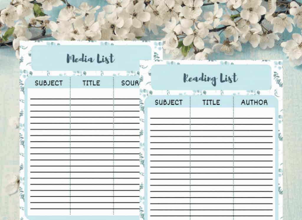 Media and reading list for homeschooling planner.