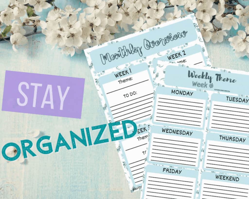 Monthly organization and weekly themes for free homeschool unit study planner.