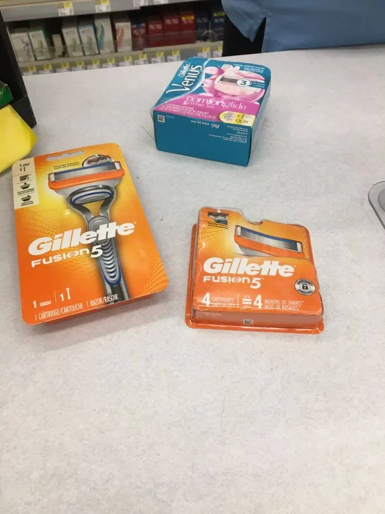 Gillette razors, including Venus and Fusion 5 for men and women.