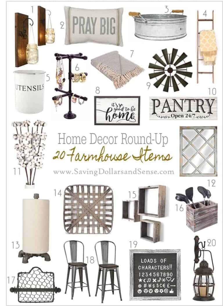 farmhouse decor items against a white background