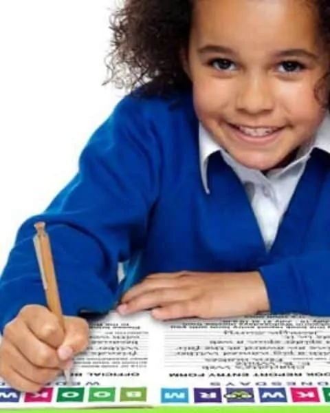 young girl writing with a pencil