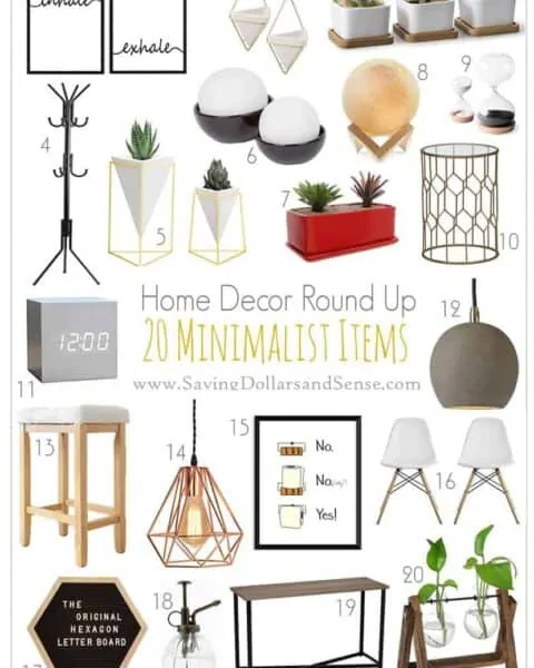 minimalist home decor items against a white background
