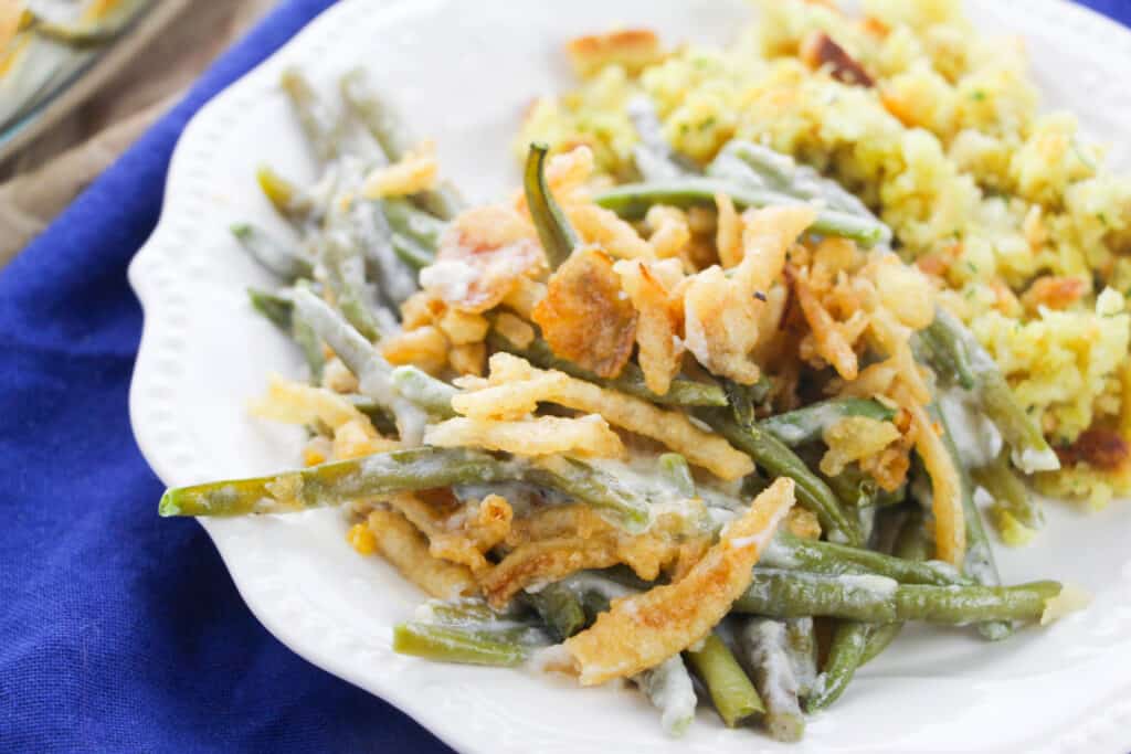plate filled with green bean casserole