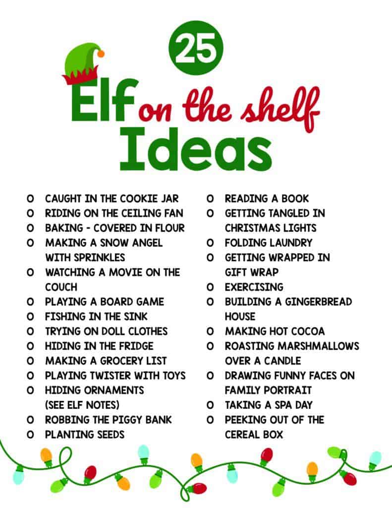 Elf On The Shelf Ideas Printable List