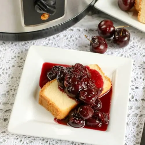 Cherries Jubilee close up dessert made from the slow cooker.