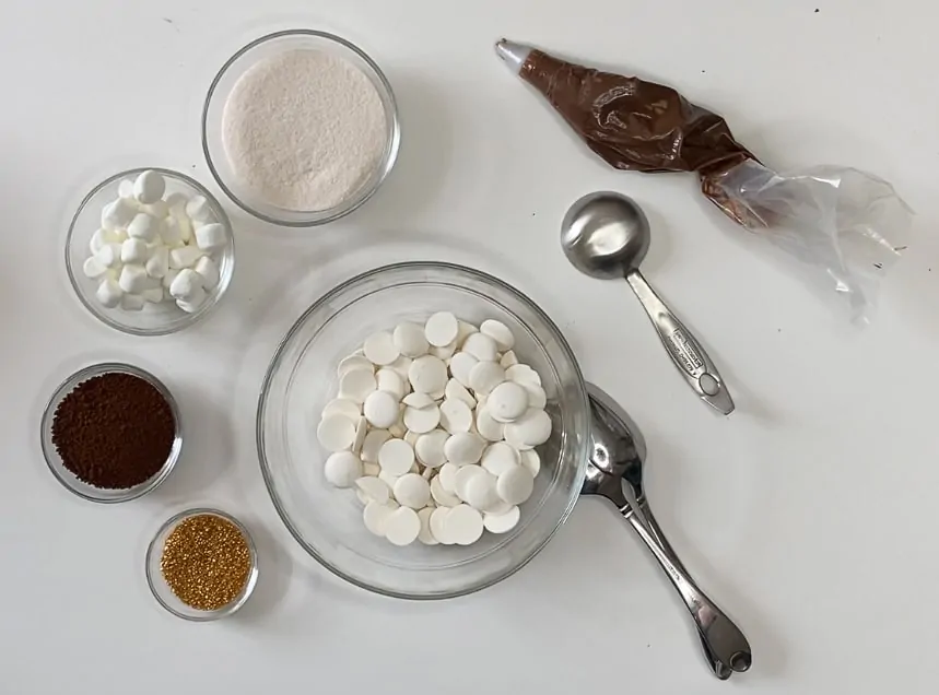 Ingredients for making white chocolate cocoa balls.