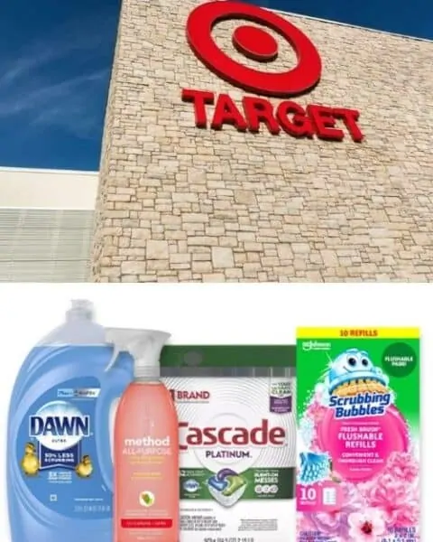 Target storefront and cleaning supplies.