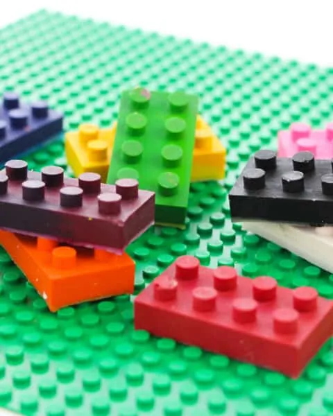 DIY Lego Crayons stacked on top of each other.