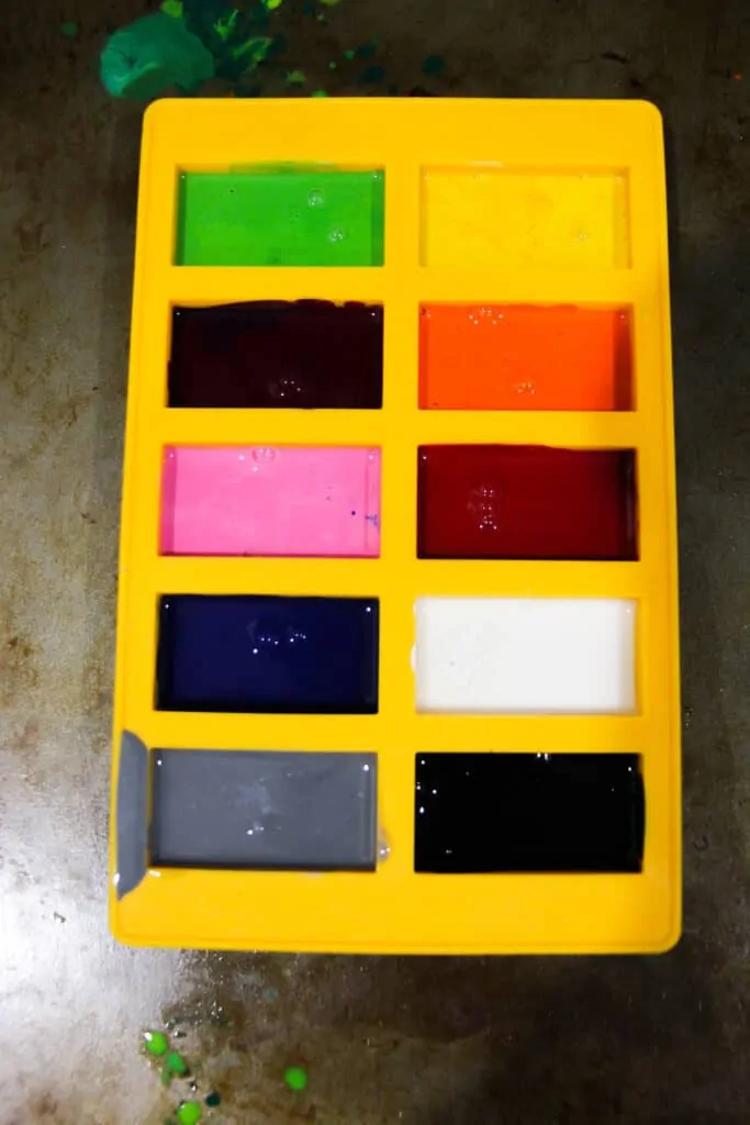 Melted crayons in the silicone mold.