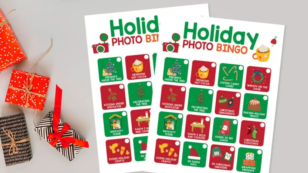 Christmas holiday photo bingo.