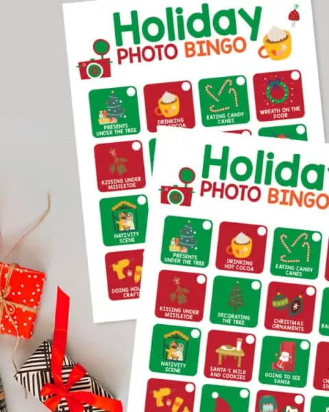 Holiday photo bingo printable.