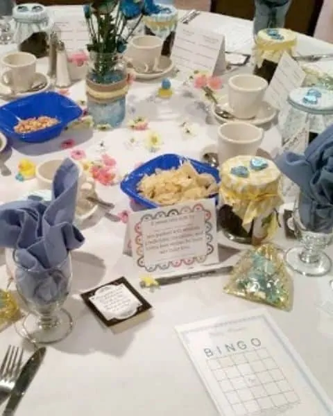 Baby shower table spread.