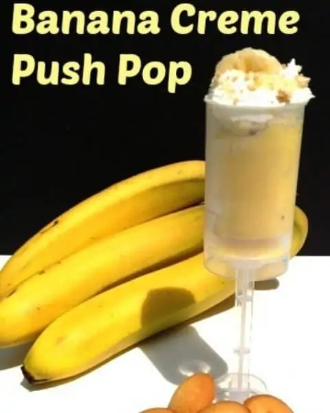 Homemade banana cream pish pop with bananas, whip cream, and other delicious ingredients.