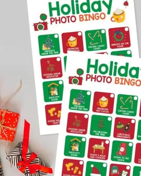 Holiday photo bingo printable.