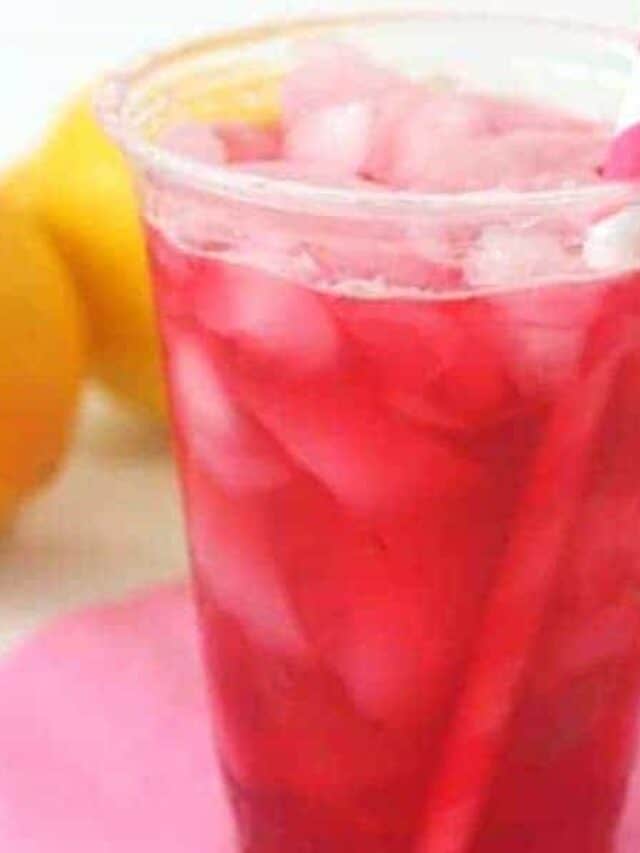 Close up of fruit passion tea with ice cubes.