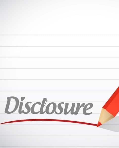 Piece of paper with the word "disclosure" written across the page.
