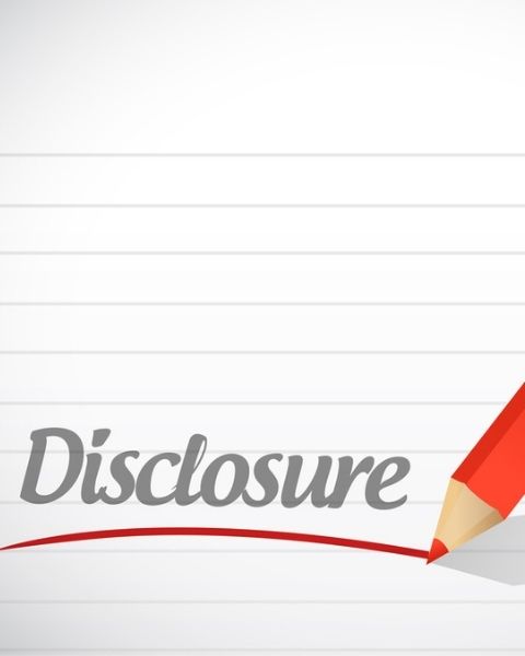Piece of paper with the word "disclosure" written across the page.