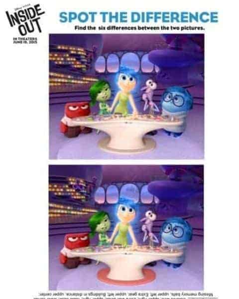Disney's Inside Out activity sheet.