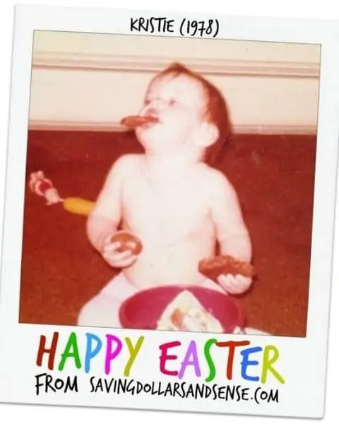 A picture of a small child that says Happy Easter from Saving Dollars and Sense.