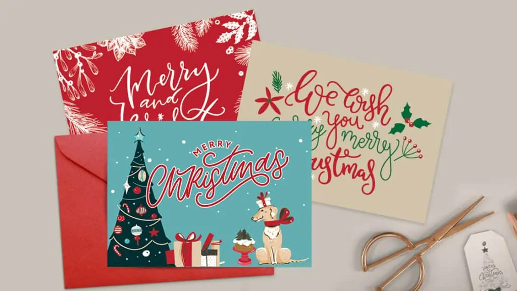 Printable Christmas Cards sitting on a table