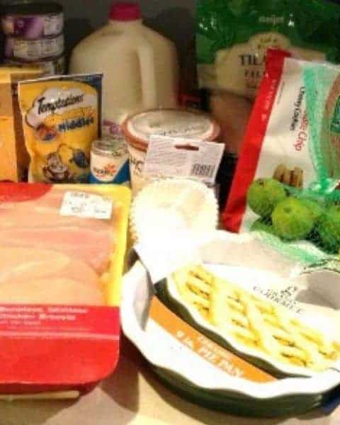 A variety of groceries and produce after going grocery shopping.
