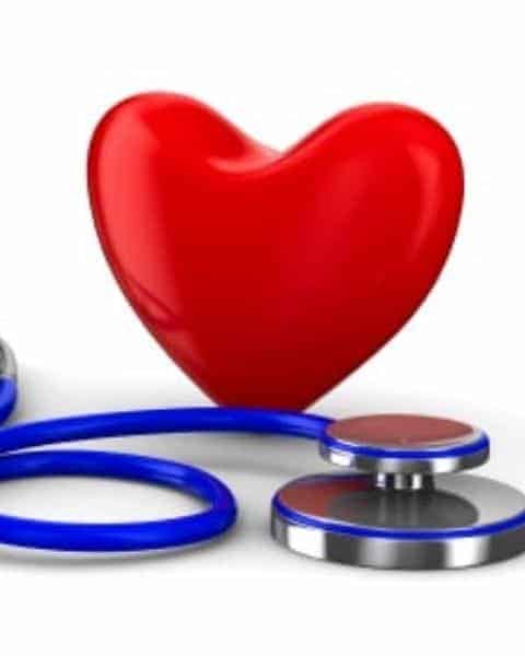 A red heart with a stethescope.