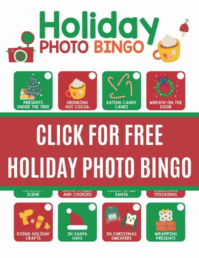 Free Christmas holiday photo bingo you can play with your family.