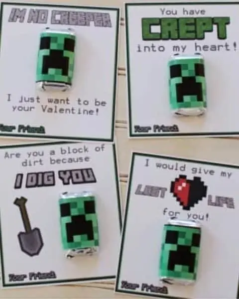 Minecraft printable Valentine's Day cards for kids.