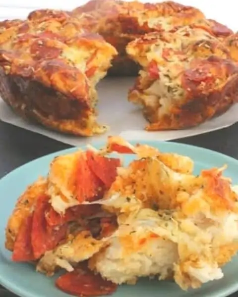 A slice of biscuit pizza bread.